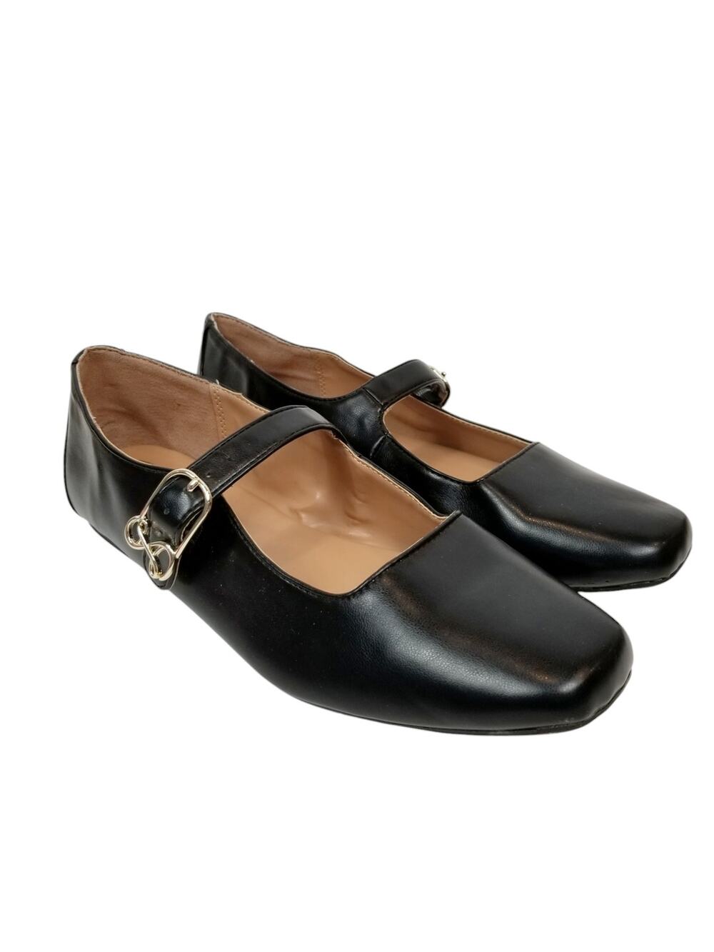 Sam & Libby Fredi Black Square Toe Mary Jane Flats Faux Vegan Leather Women's 10
